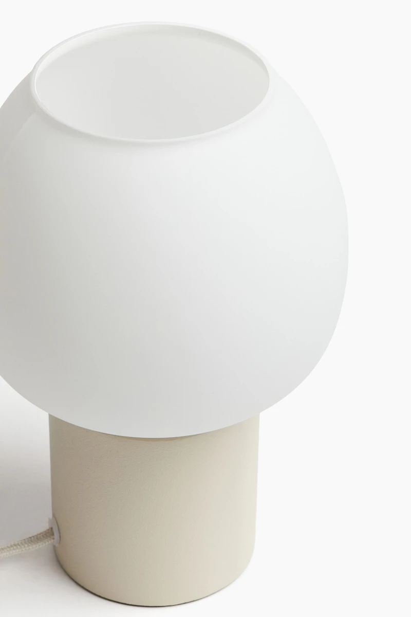 Lampe de table en verre et bois
