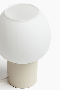 Lampe de table en verre et bois