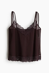 Lace-Trimmed Top with Tie Shoulder Straps