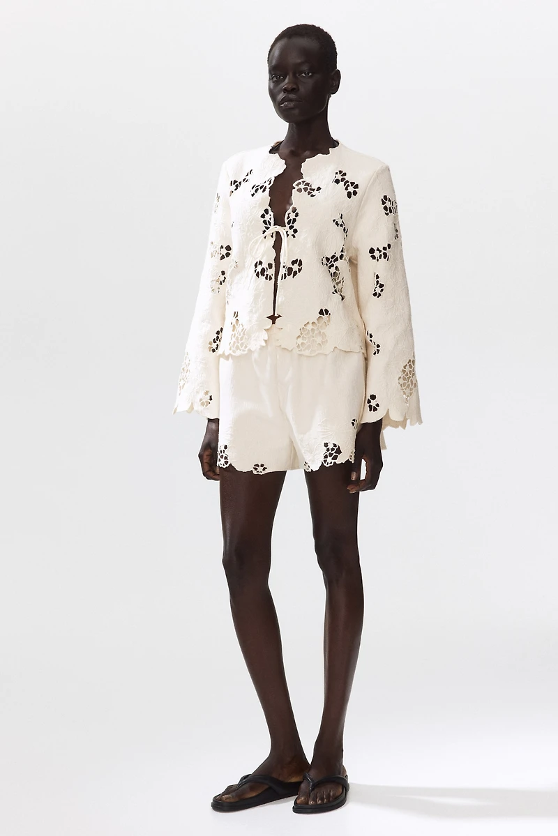 Scalloped Eyelet-Embroidered Jacket