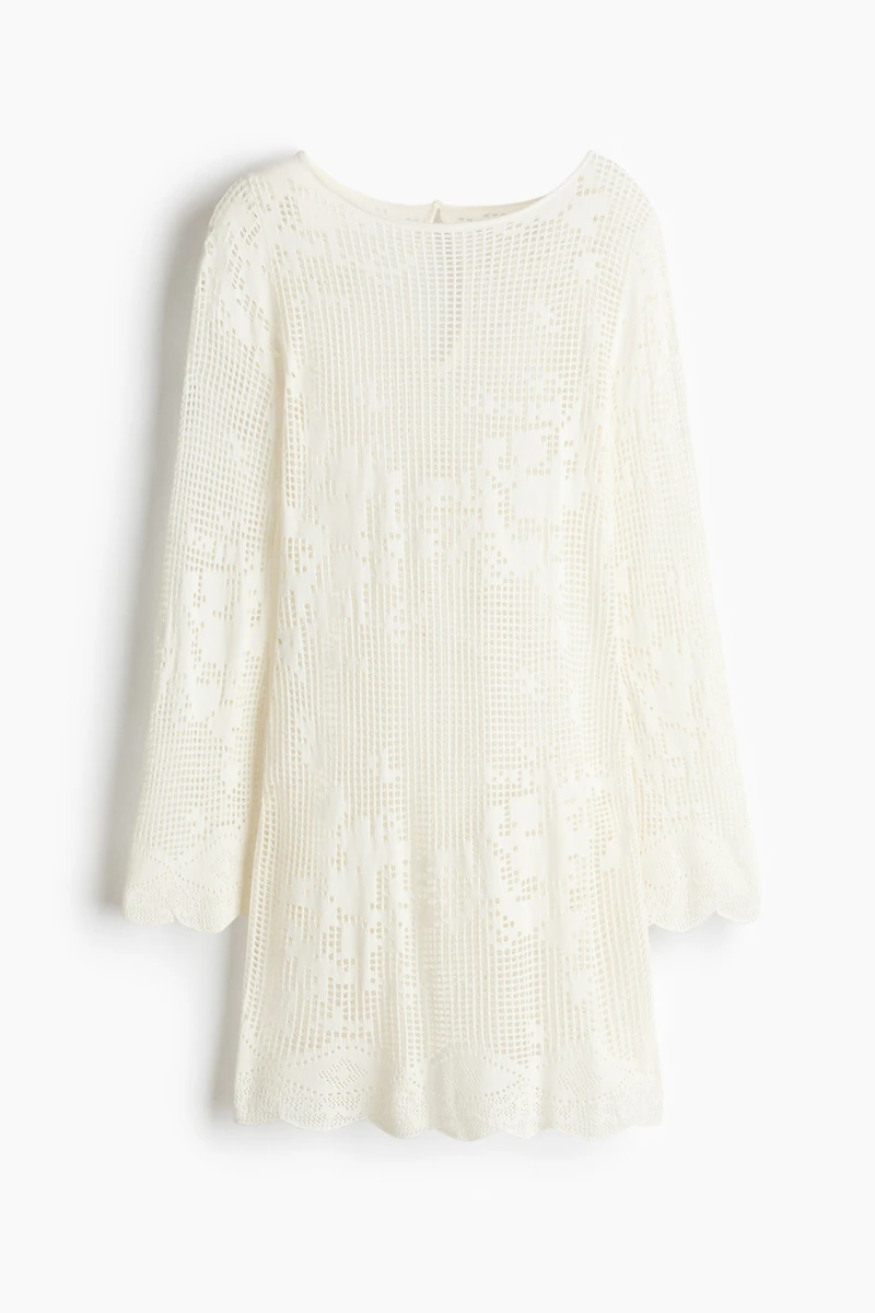Motif-Detail Crochet-Look Dress