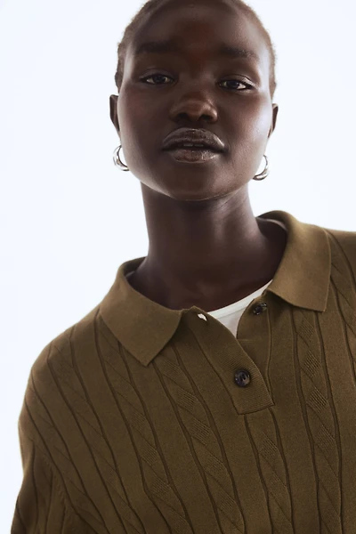 Cable-Knit Polo Shirt