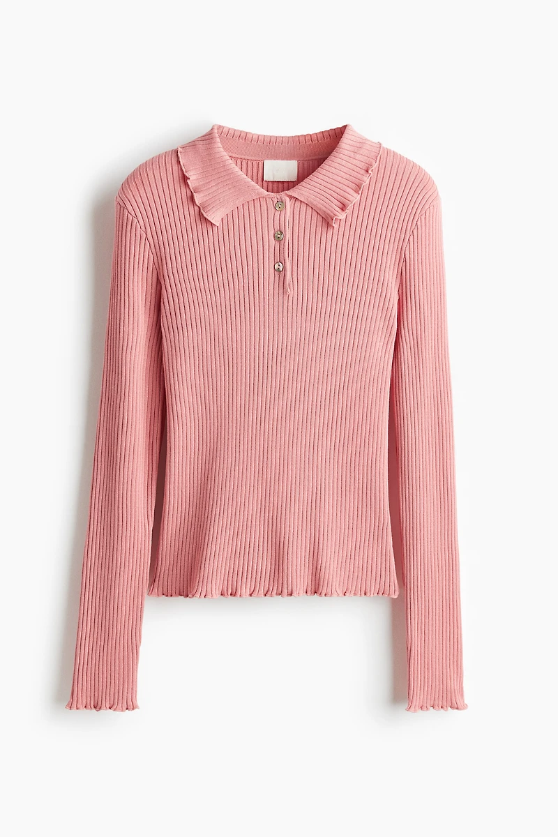 Rib-Knit Polo Sweater