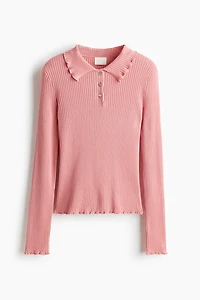 Rib-Knit Polo Sweater