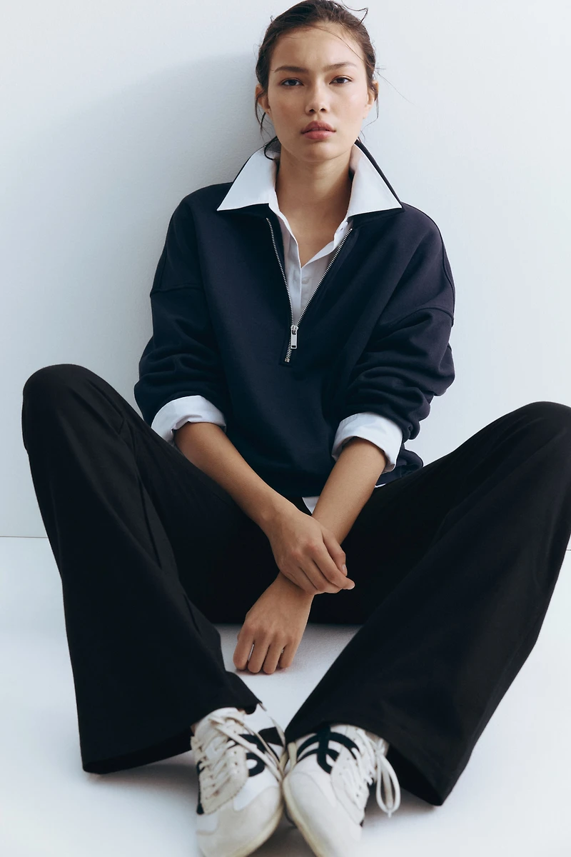 Foldover-Waist Cotton Pants