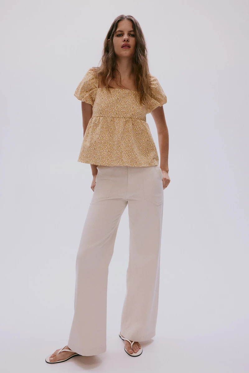 Tie-Back Puff-Sleeved Top