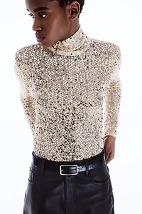 Sequined Mock Turtleneck Top