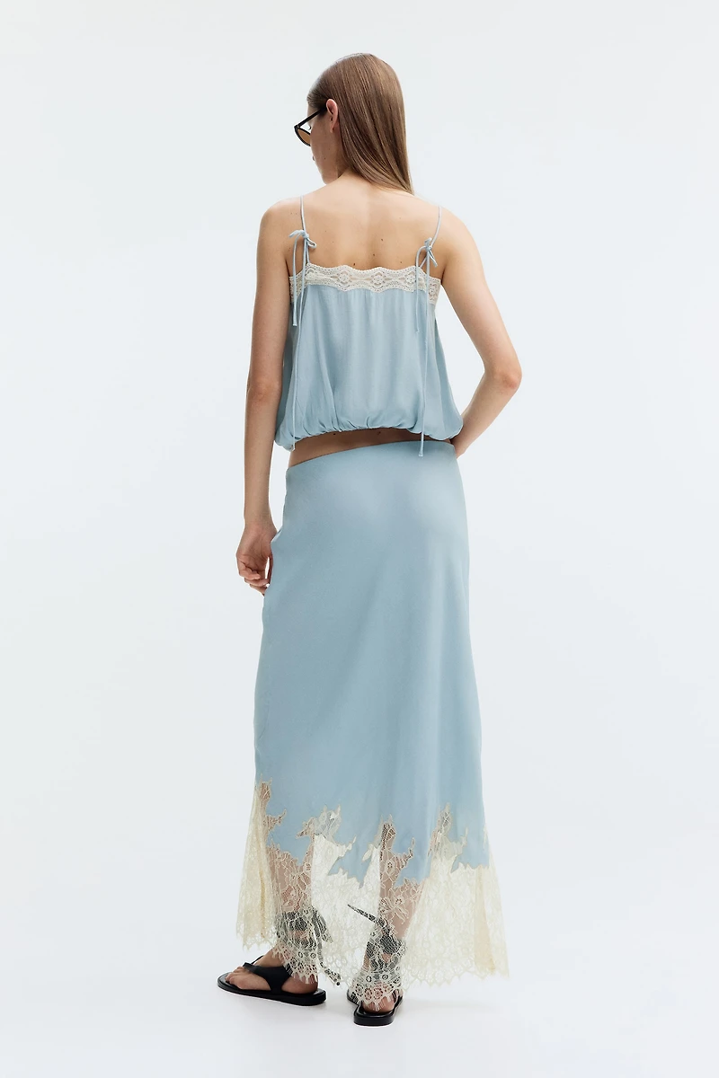 Lace-Trimmed Top with Tie Shoulder Straps