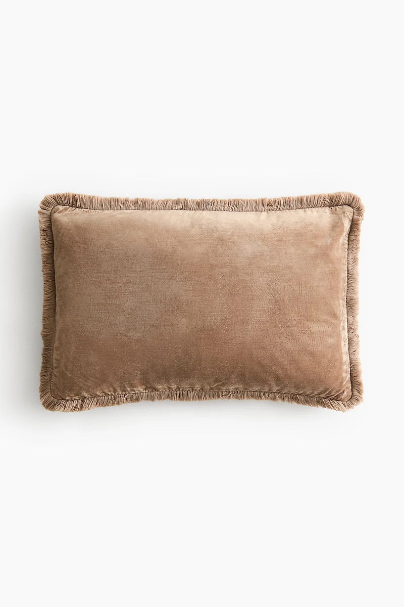 Velvet Cushion Cover with Fringe