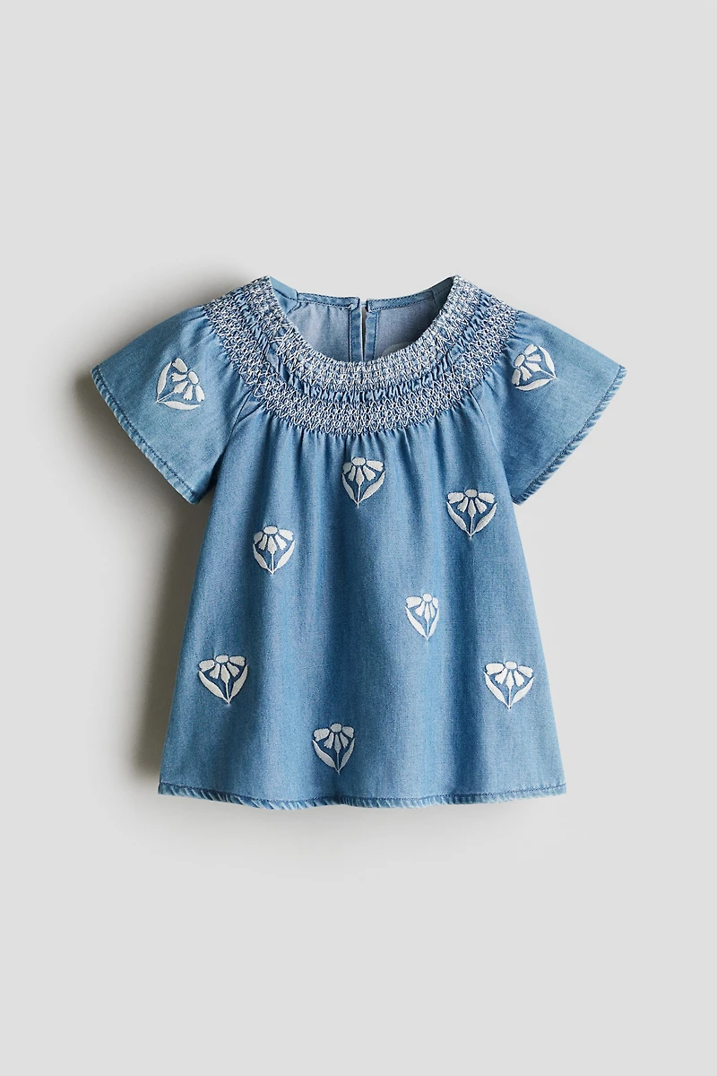 Embroidered-Detail Denim Dress