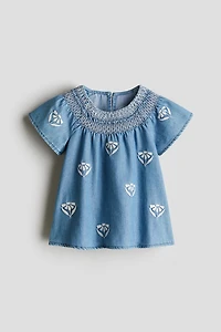 Embroidered-Detail Denim Dress
