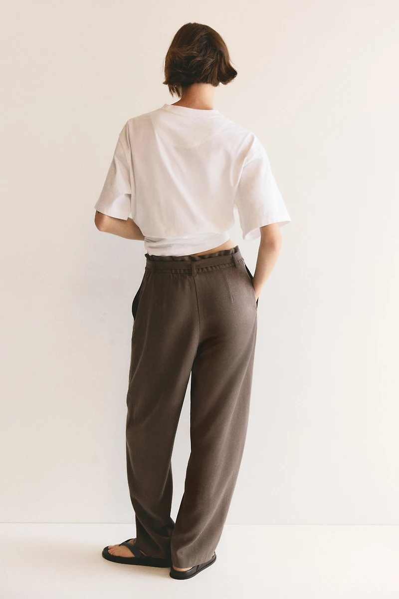 Tie-Belt Barrel-Leg Pants