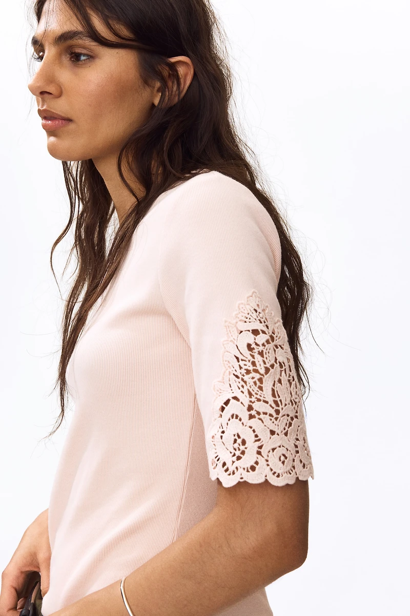 Ribbed Lace-Inset Top