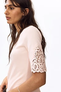 Ribbed Lace-Inset Top