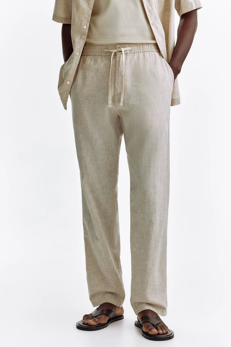 Regular-Fit Linen-Blend Pants