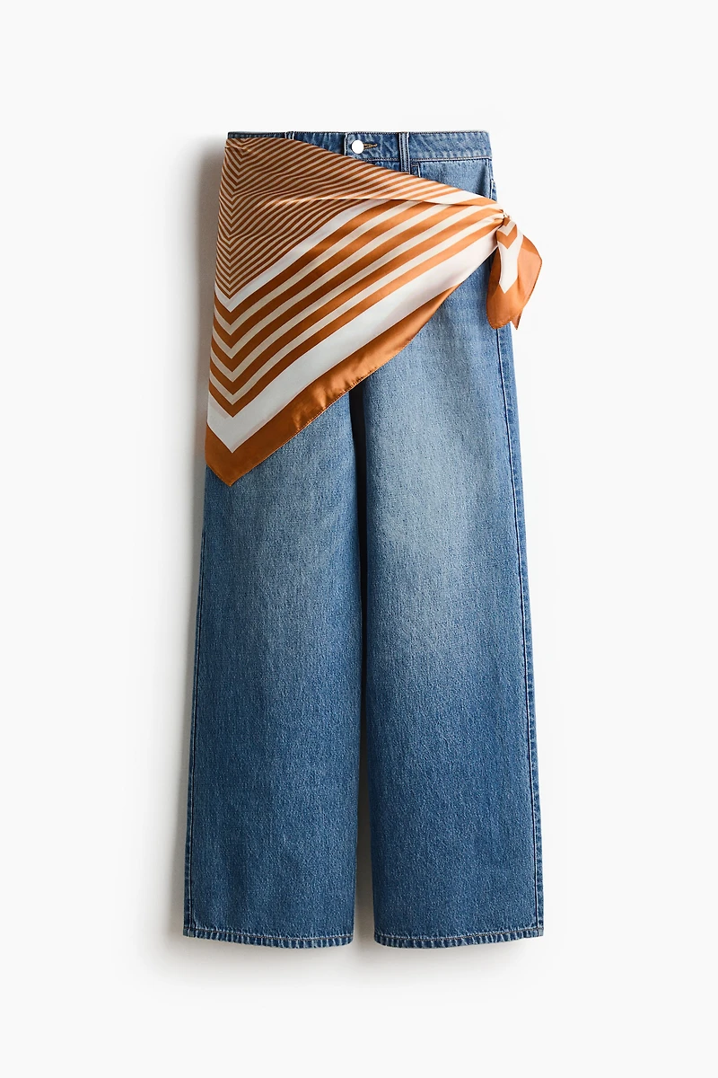 Straight High Waist Scarf-Detail Jeans