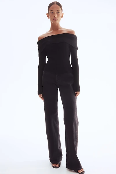 Rib-knit Off-the-shoulder Top