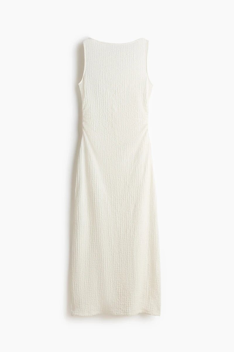 Crinkled Boat-Neck Dress
