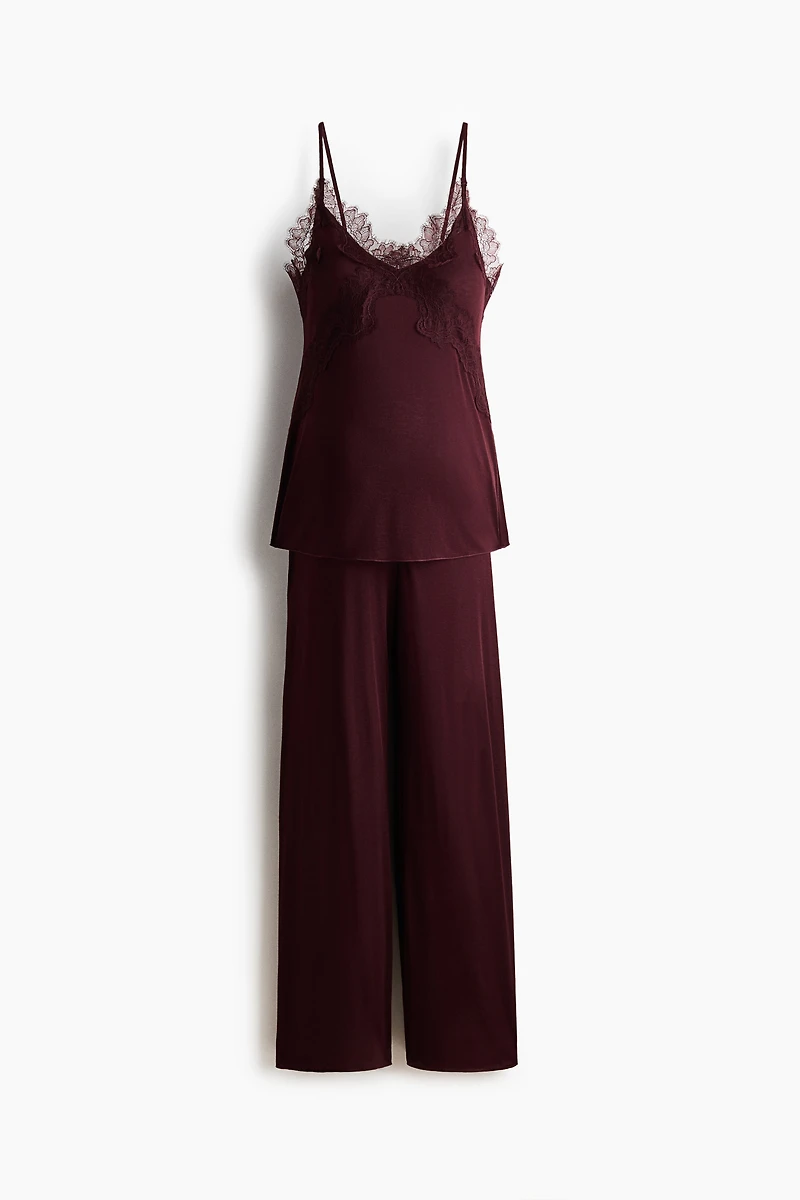 MAMA Lace-Trimmed Jersey Pajamas