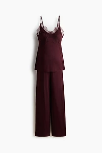 MAMA Lace-Trimmed Jersey Pajamas