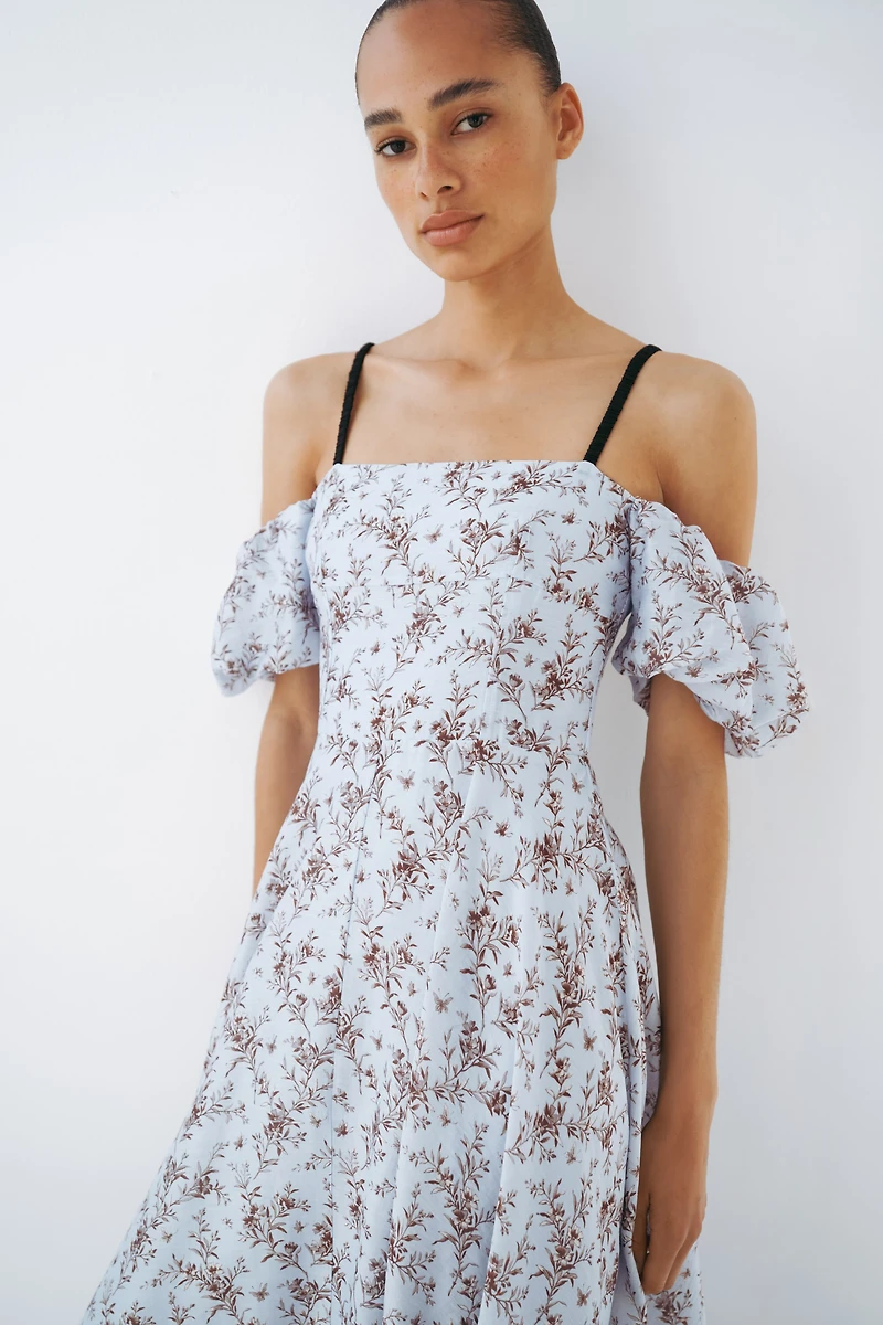 Linen-Blend Open-Shoulder Dress