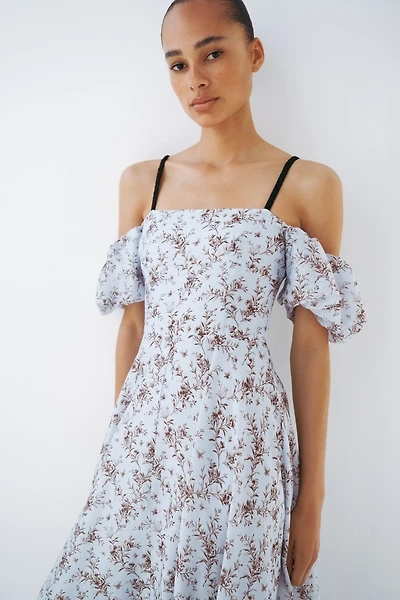 Linen-Blend Open-Shoulder Dress