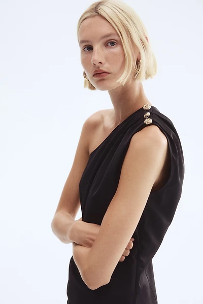 Button-Detail One-Shoulder Top