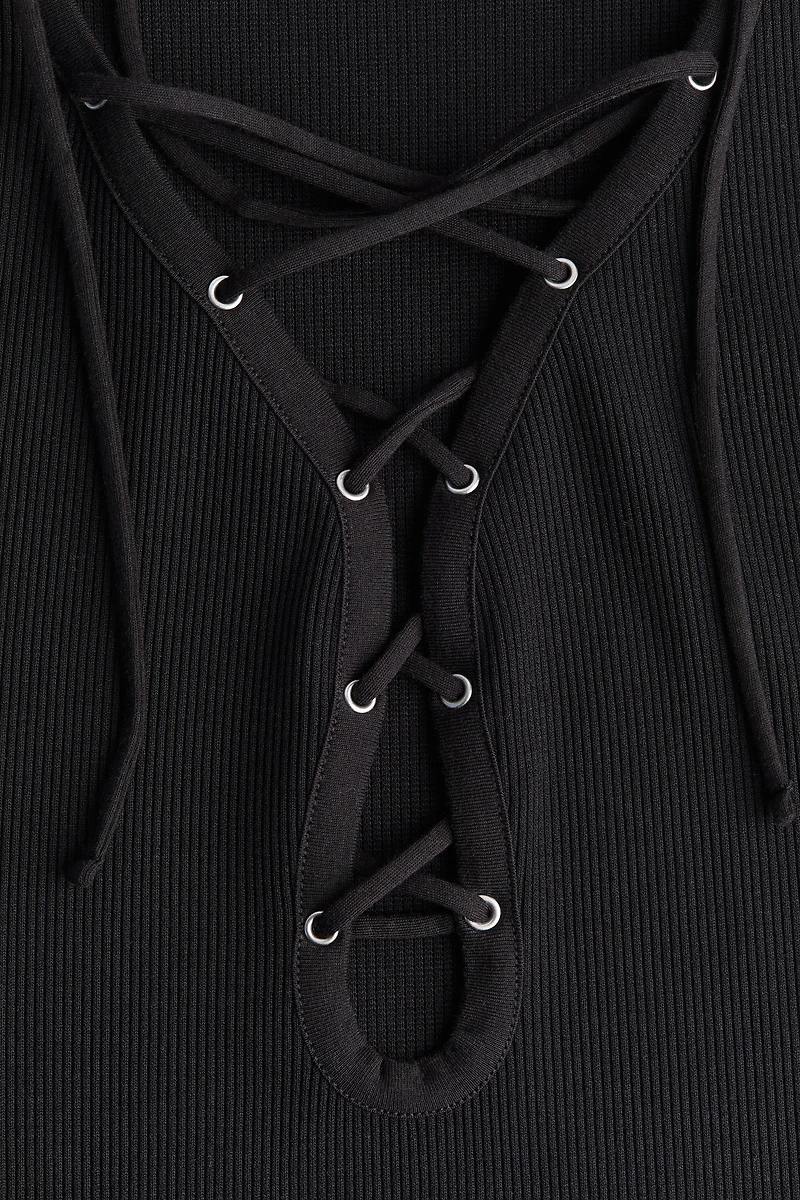 Ribbed Lacing-Detail Dress
