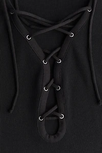 Ribbed Lacing-Detail Dress
