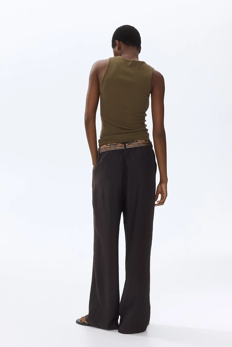 Scarf-Detail Linen-Blend Pants