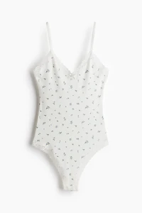 Lace-Trimmed Cotton Bodysuit
