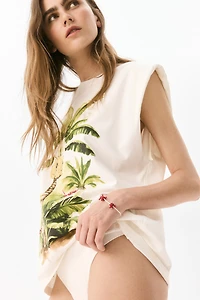 Sleeveless Top with Printed Motif