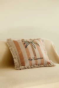 Linen-blend Cushion Cover with Fringe
