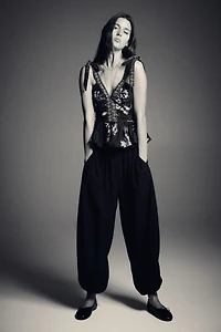 Peplum Top with Tie-Top Shoulder Straps