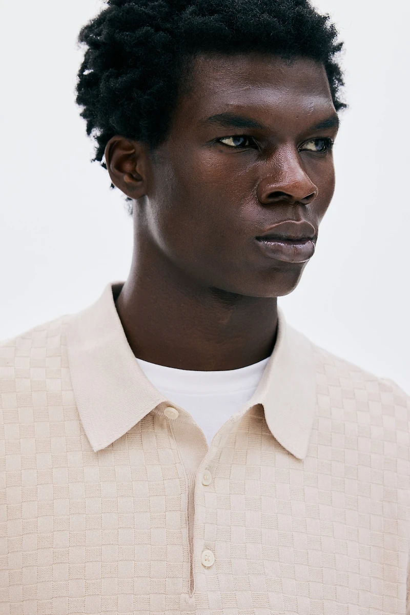 Slim Fit Textured-knit polo shirt