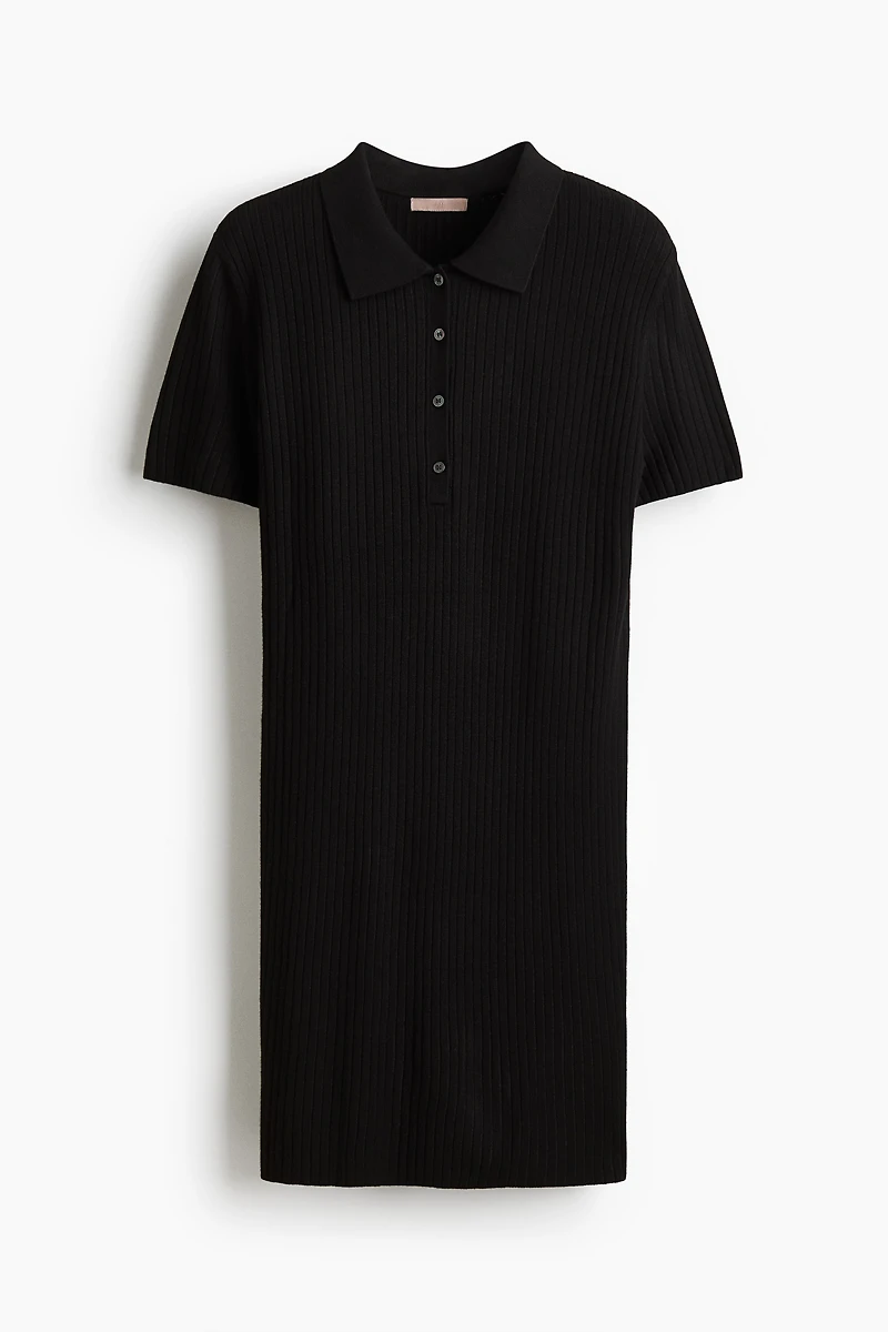 Rib-Knit Dress with Collar