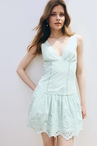 Eyelet-Embroidered Dress with Flared Skirt