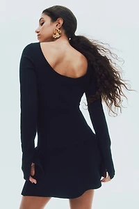 Ribbed Dress with Flared Skirt