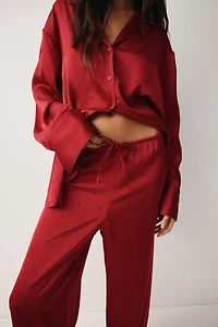 Embellished Satin Pajama Pants