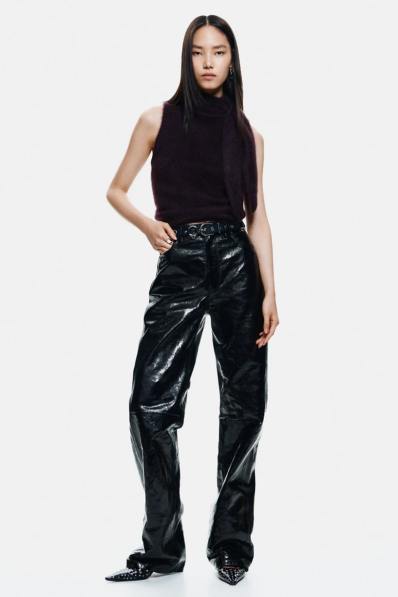 Mohair-Blend Scarf-Collar Top