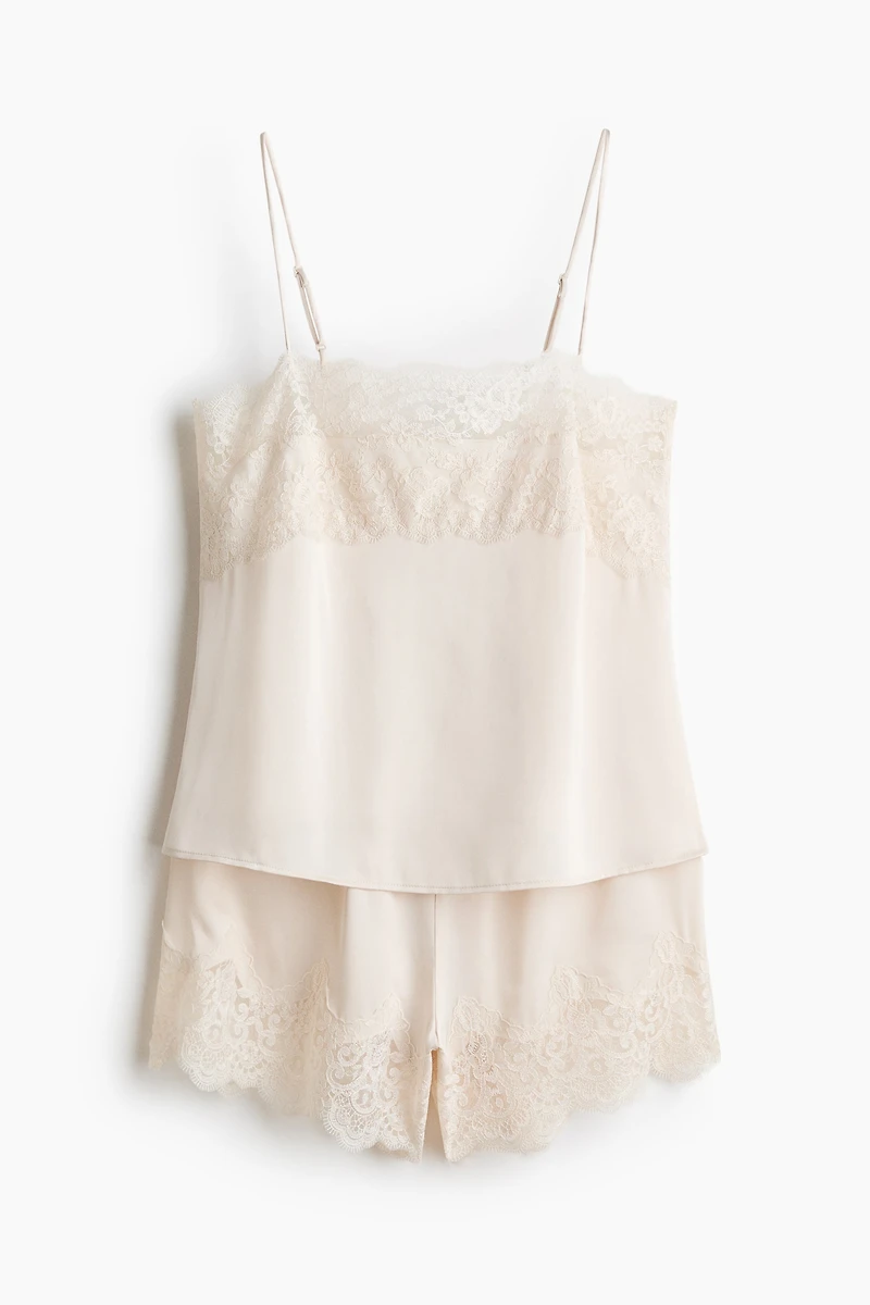 Lace-Trimmed Satin Pajamas
