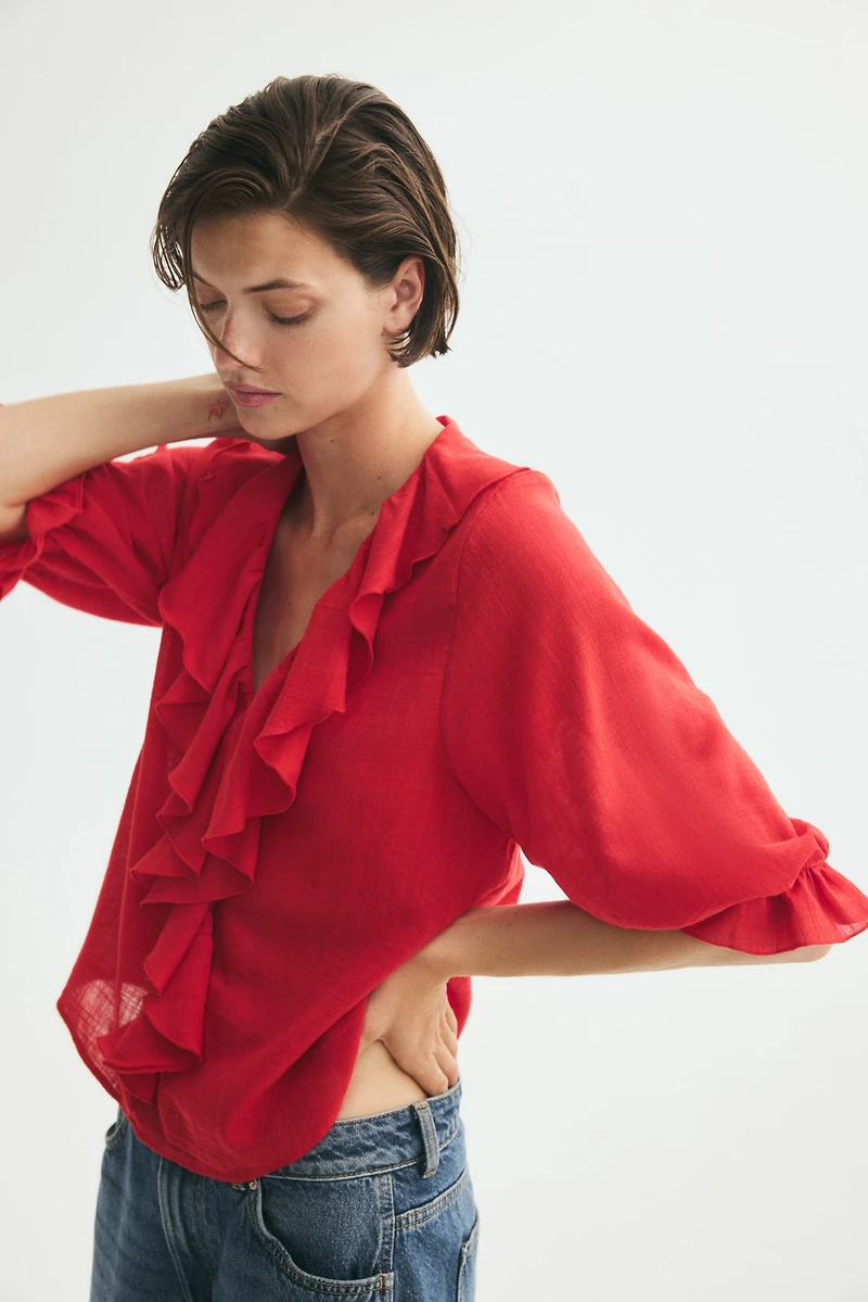 Flounced Cotton-Blend Blouse