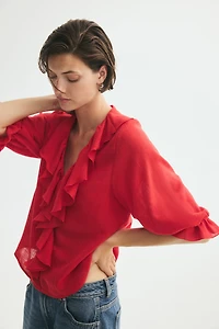 Flounced Cotton-Blend Blouse
