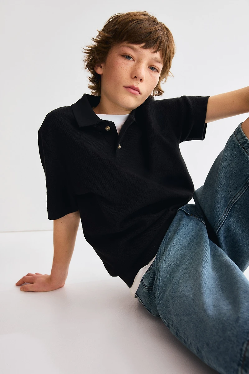 Waffle-Knit Polo Shirt