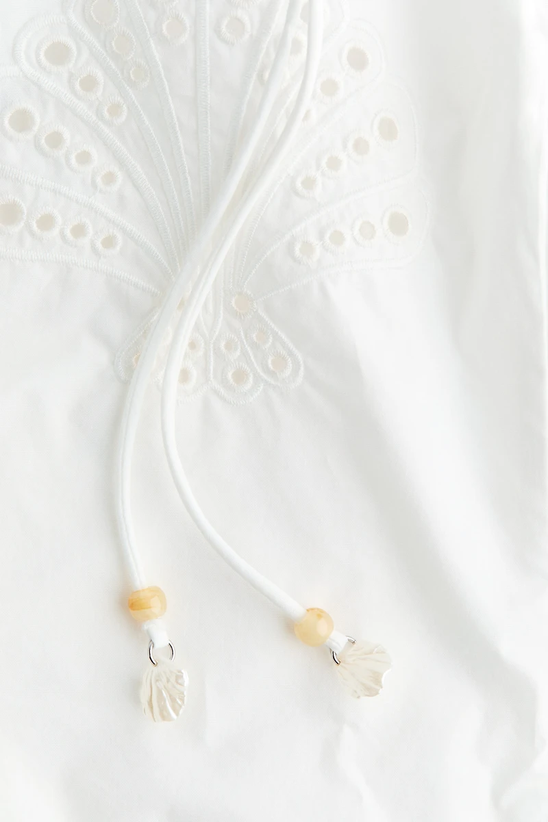 Eyelet-Embroidered Top with Tie Shoulder Straps