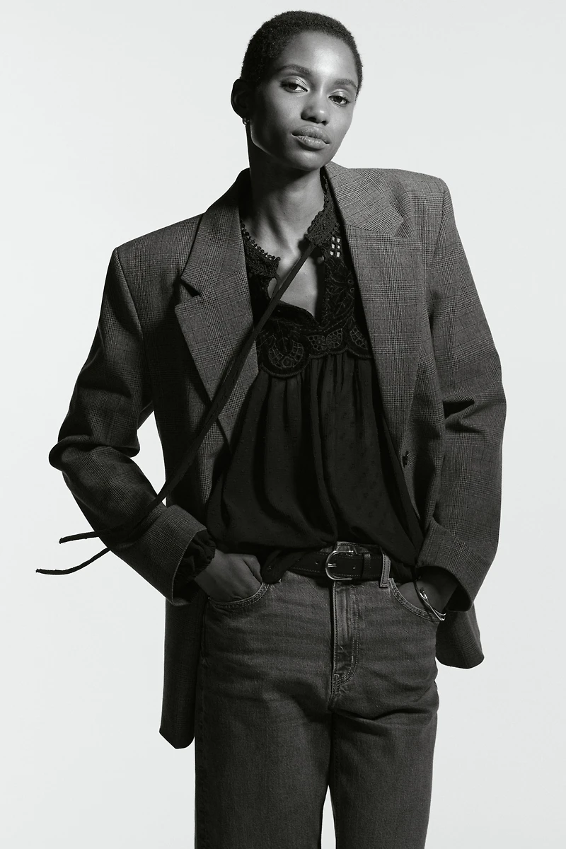 Sheer Lace-Detail Blouse