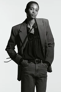 Sheer Lace-Detail Blouse