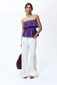 Flounce-Trimmed Peplum Tube Top
