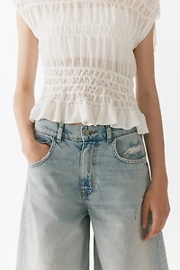 Smocked Fine-Knit Top