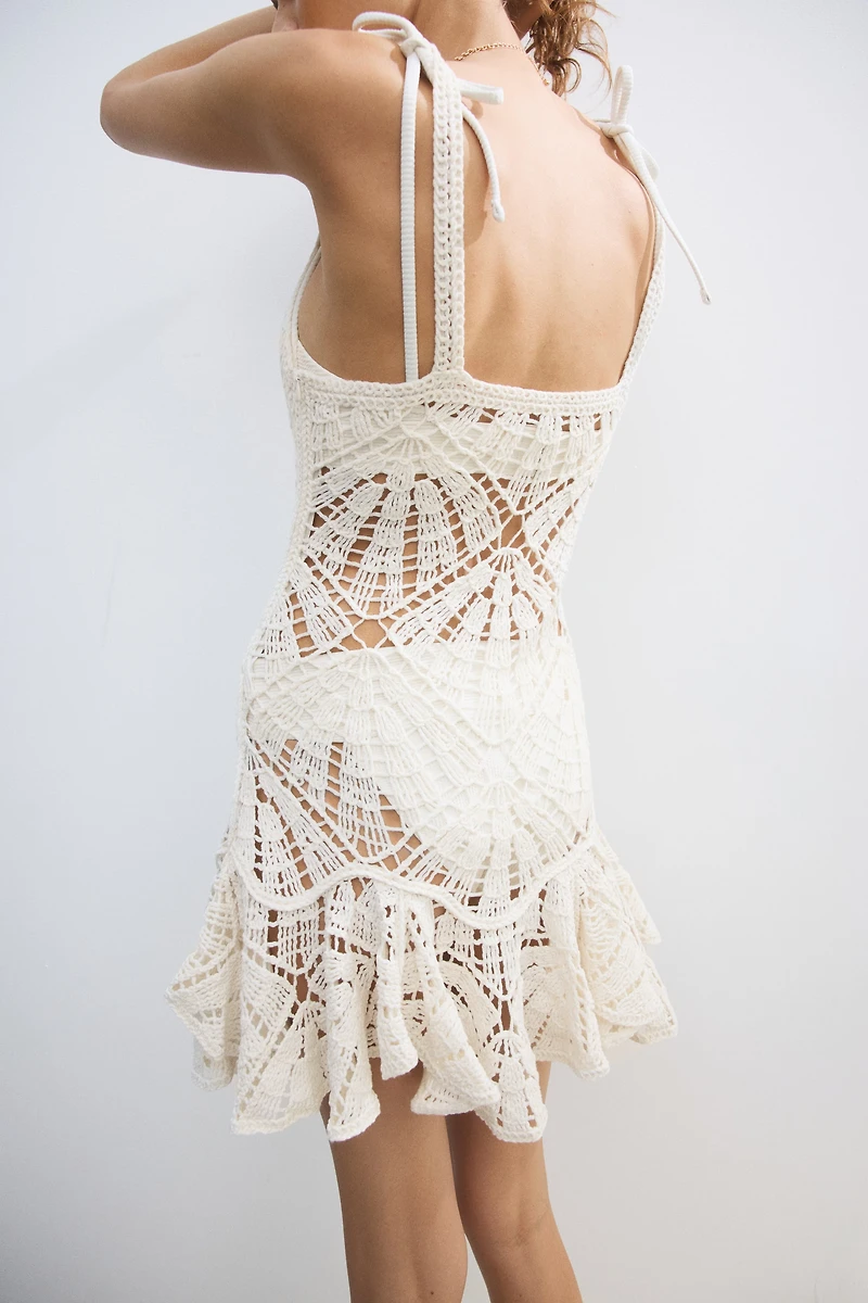 Flounced Crochet-Look Dress